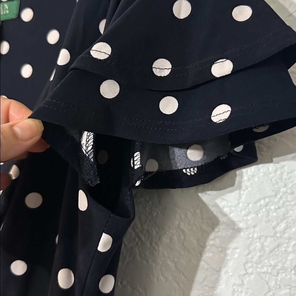 Lauren Ralph Lauren Polka‎ Dot Ruched Waist Ruffle Sleeves Stretch Size 4 - Picture 7 of 12